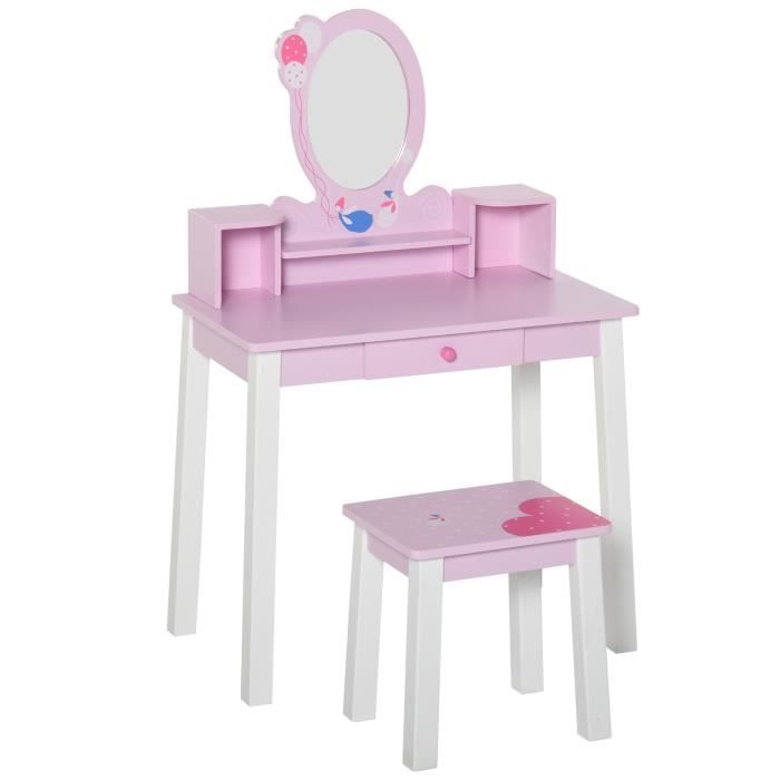 Meuble coiffeuse table de maquillage bois pour enfant avec tabouret et  miroir en rose avec motifs étoilés blancs et dorés Teamson - Cdiscount  Maison