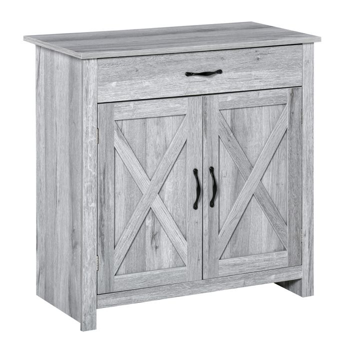 Buffet salon - HOMCOM - meuble rangement tiroir 2 portes de grange étagère réglable - bois - 80x397x80cm - gris clair