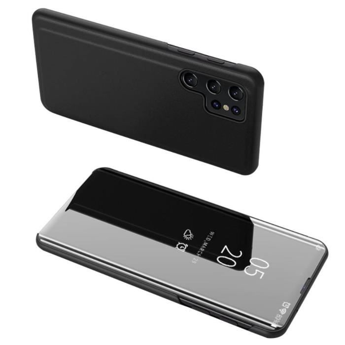 Housse pour Samsung Galaxy S24 Ultra 5G - etui coque portefeuille clear view miroir + film ecran - NOIR