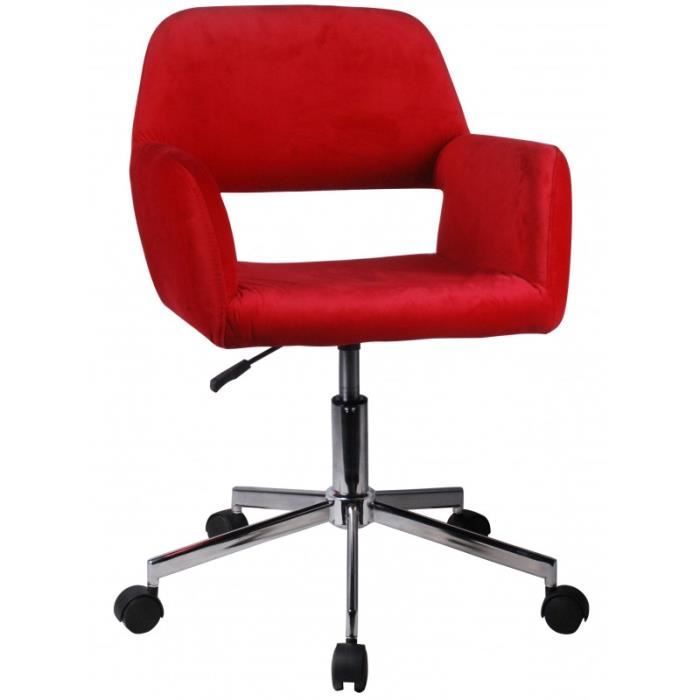 anisa - chaise pivotante en velours - chaise de bureau - base en acier chromé - réglable en hauteur 78-90cm - rouge