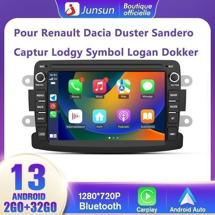 Autoradio Android 13 PNI A8040 - 7 Pouces, CarPlay, Android Auto, 2GB RAM, 32GB ROM, USB, BT