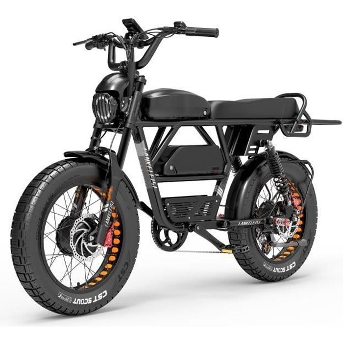 velo electrique adulte LANKELEISI X-BLACK KNIGHT Autonomie 280km 20 Pneus montagne 48KM/H Moteur 1000W tout suspendu 48V45Ah Noir