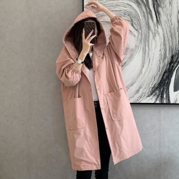 Coupe-Vent Femme Imperméable Mi-Longue - Trench-Coat à Capuche Boutonnage Décontracté Printemps Automne