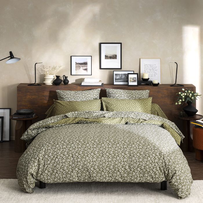 Housse de couette imprimée en lyocell LENA - Origin - 140 x 200 cm - Vert kaki