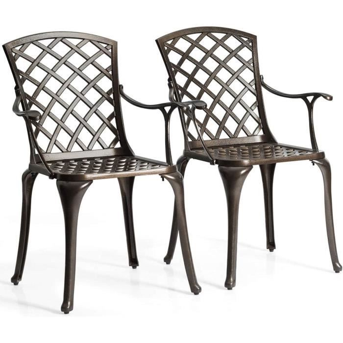 RELAX4LIFE Lot de 2 Chaises de Jardin en Fonte d'Aluminium avec Charge 10KG, Chaise avec Design Creux pour Jardin/Cour/Salon