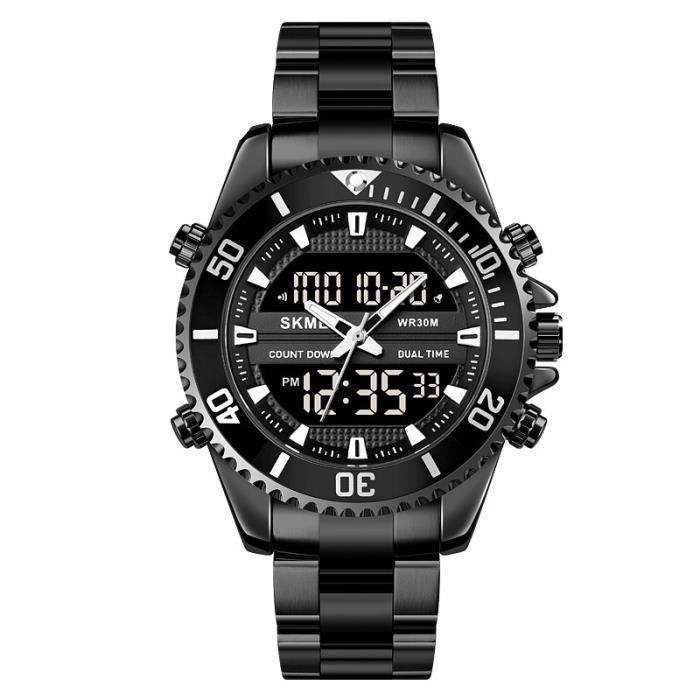 Montre homme LED numérique chronographe rotatif personnalité multifonction sport bracelet en acier cool classique