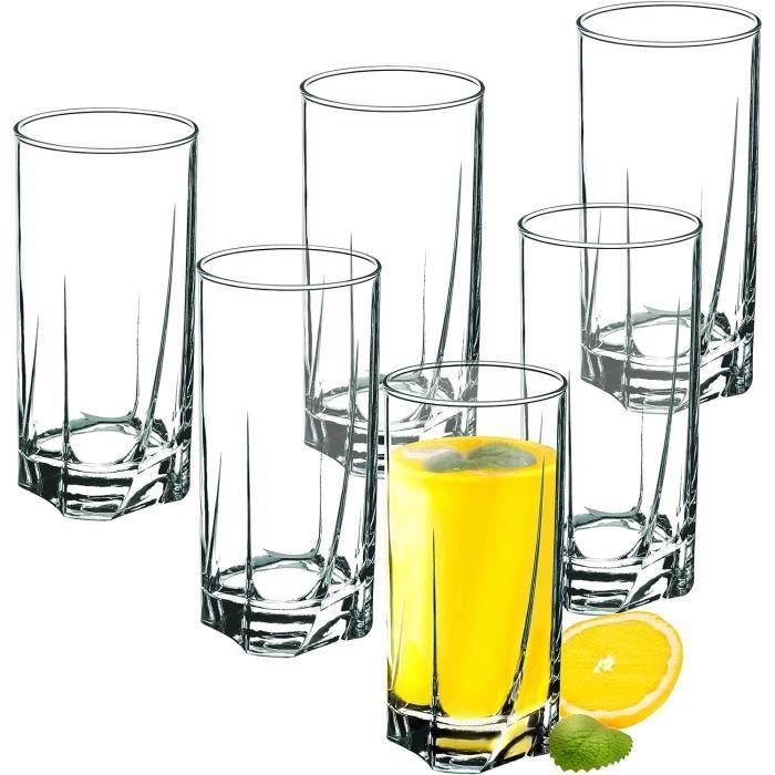 Lot De 6 Verres à Eau KADAX 330 Ml – Transparents, Fond Renforcé, Paroi épaisse – Design Cannelé