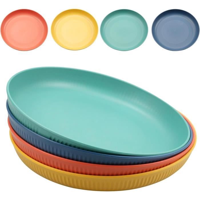 Lot De 4 Assiettes En Plastique Incassables Tallkeey – 22.9 Cm, Réutilisables, Micro-ondes Et Lave-vaisselle, Pour Camping Et Quotidien