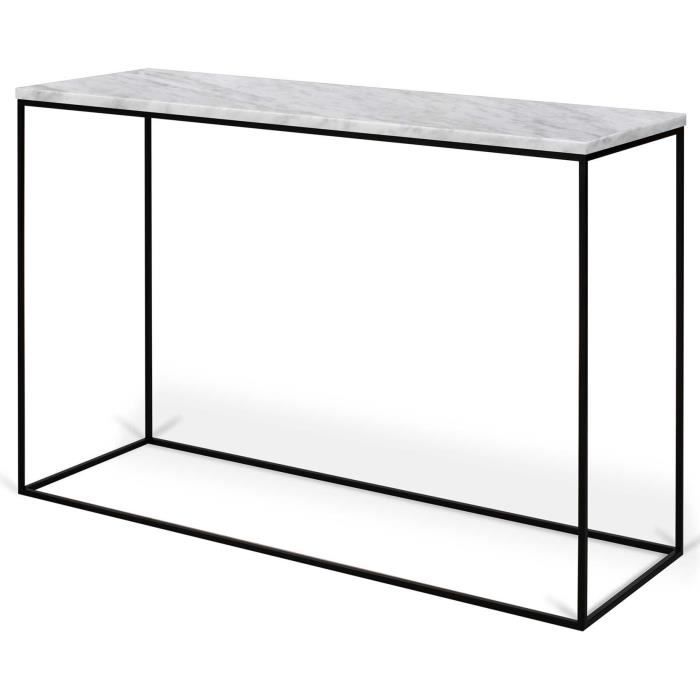console contemporaine gleam - temahome - plateau en marbre blanc et piètement noir en acier - 120x40x76 cm