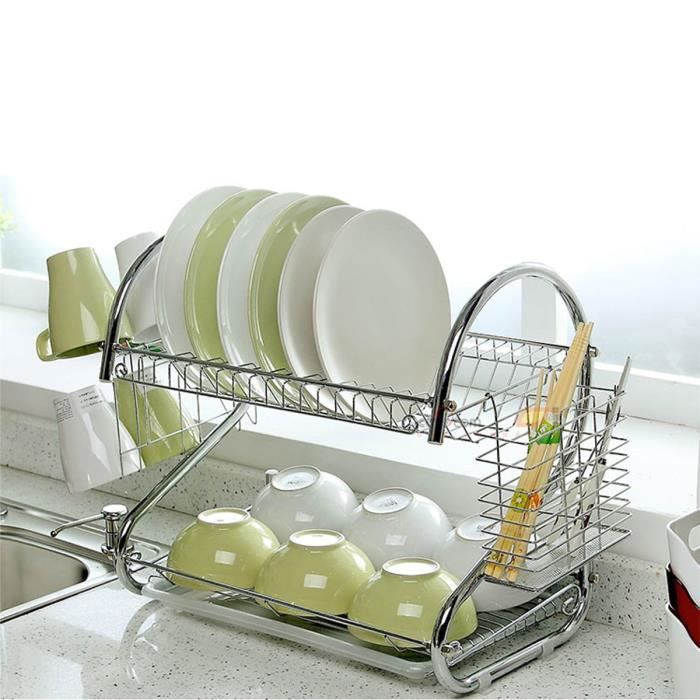 Chrome plat egoutoir avec égouttoir ustensiles de cuisine rack support de plaque sèche-linge stand 