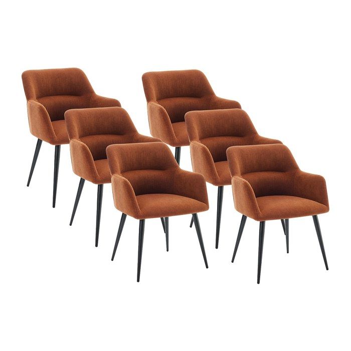 Lot de 6 chaises avec accoudoirs en tissu et métal noir - Terracotta - HEKA