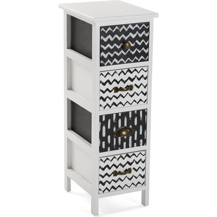 armoire étagère de salle de bain lauren - 72 x 30 x 25 cm - commode avec 4 tiroirs pour organiser en bois - noir et blanc - versa