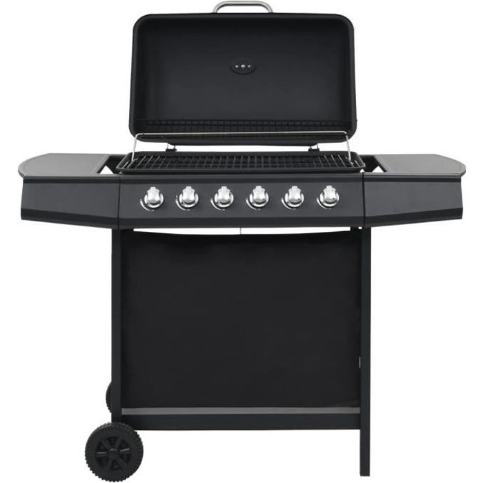 Barbecue au gaz - VIDAXL - 6 brûleurs - Hotte avec thermomètre - Noir