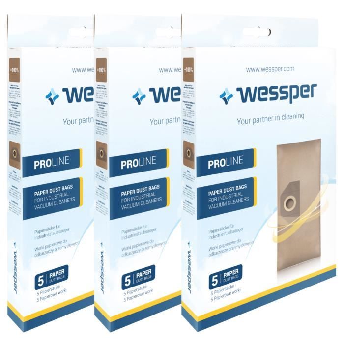 Wessper 15x sacs pour KARCHER MV3 WD3 200 SE 4001 SE 4002 – Remplacement