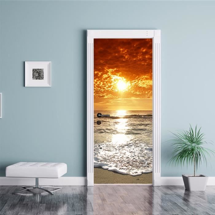 3D Sticker De Porte Trompe L'Oeil Chameau Animal De Plage Papier Peint Porte Auto-Adhésif