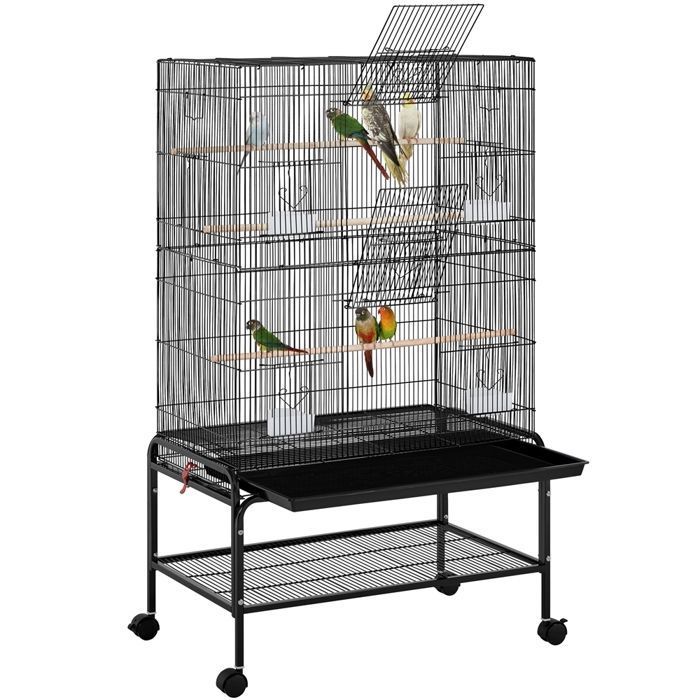 Meilleurs prix pour Grande Cage pour Oiseau sur Pied Volière Métallique - Yaheetech -  sur Roulettes 2 Étagères avec Support - 79 × 49 × 135 cm Noir