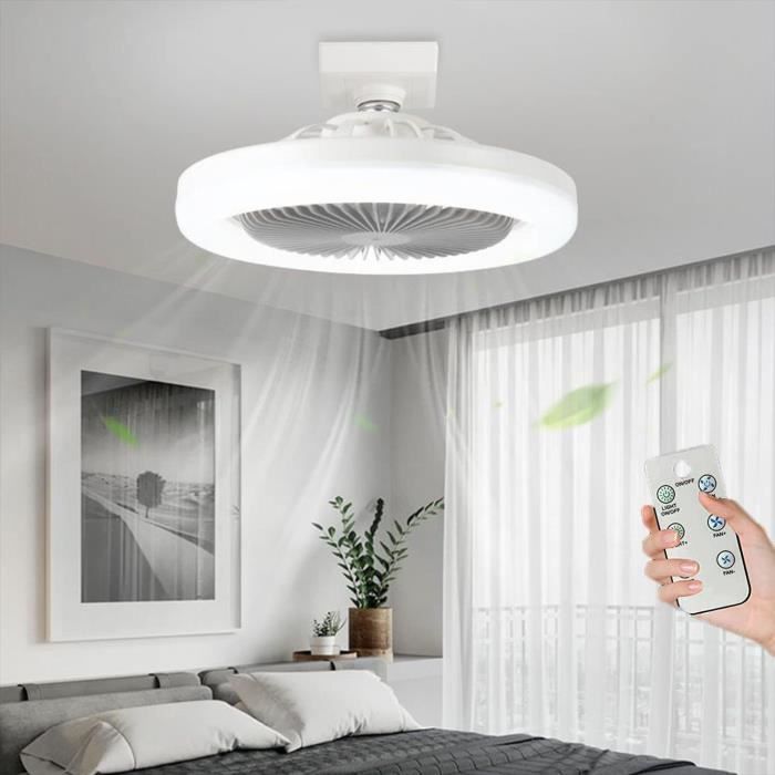 Ventilateur plafond avec lumière et télécommandelumière réglable en continu plafond à profil bas Lampe de ventilateur E27 LED - Zhuodike