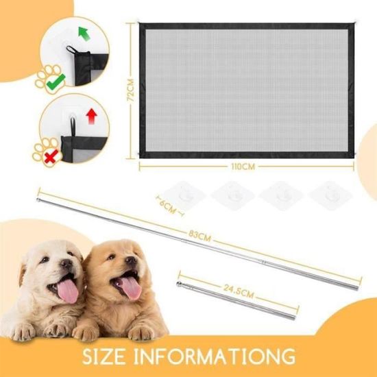Barrière De Sécurité Pour Bébés Et Chiens 180x72cm - Sans Percage, Pliable Avec 4 Crochets Et 6 Supports En Plastique