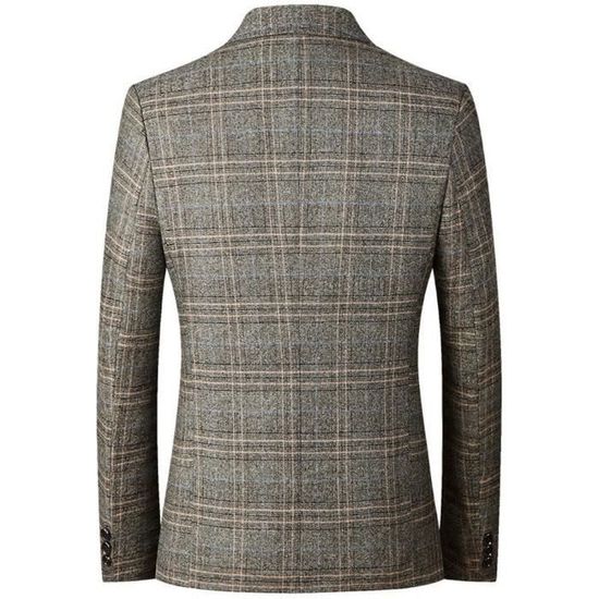 Blazer Homme Léger à Carreaux | Coupe Ajustée En Tweed | Revers Cranté, 1 Bouton | Costume Décontracté élégant