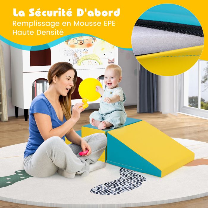 COSTWAY 7 PCS Module Motricité Bébé Avec Toboggan & Escalier - Parcours En Mousse PU Pour Enfants Dès 1 An, Rouge Bloc Motricité Bébé