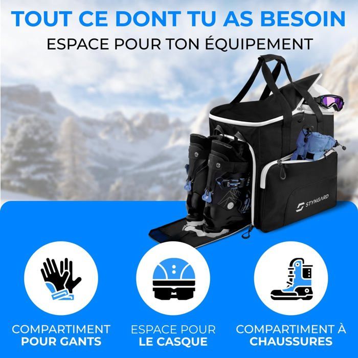 Sac à Chaussures De Ski STYNGARD 54L - Avec Compartiment Casque Et Bottes, Transformable En Sac à Dos (Noir-Rose)