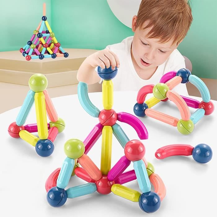 Blocs Magnétiques Katiago 64 Pièces – Jouets De Construction 3D éducatifs, Aimants Puissants, Compatibles Avec Autres Marques, Dès 3 Ans
