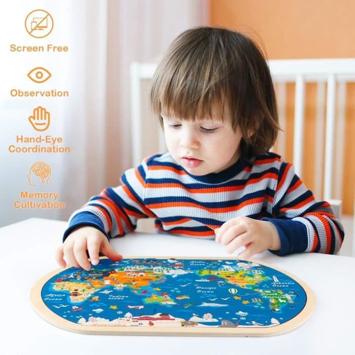 Carte Du Monde En Bois Jigsaw Puzzles Jouets Éducatifs Montessori Pour ...