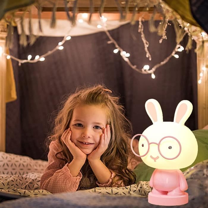Veilleuse LED pour Enfants, Lampe de Chevet Lapin Rose Chambre d