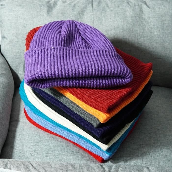 Bleu marine Bonnet pais et chaud tricot pour homme et femme