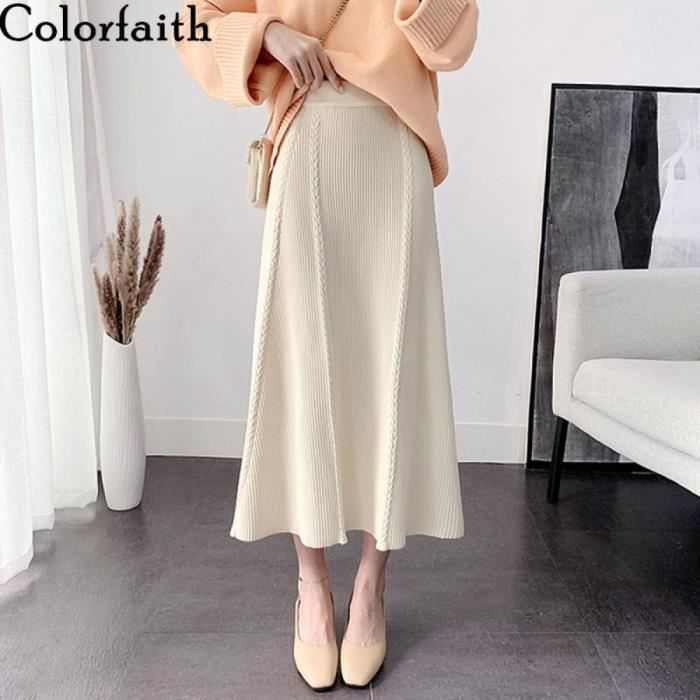 Jupe Couleur 2021 femmes printemps hiver Midi jupe mi mollet elasticite paquet hanche Empire Style coreen mode elegant Type Black Blanc Cdiscount Pret a Porter
