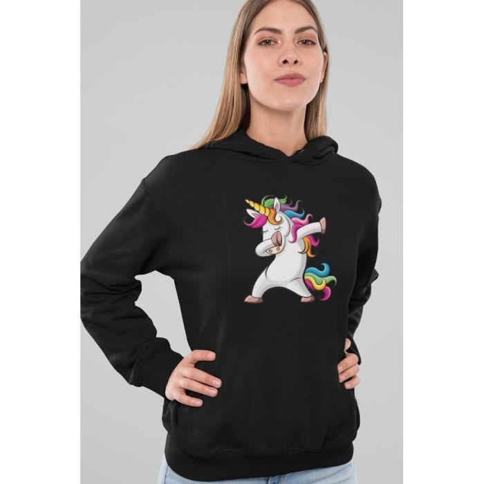 Sweat a capuche 3D anime LICORNE Licorne qui fait un DAB PIXEL EVOLUTION Femme Realite Augmentee Noir Cdiscount Pret a Porter