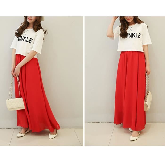 Femme Ete Printemps Taille Haute Jupe Salsa Rumba Mousseline Flamenco de Plage Jupes Longues Jupe A ligne Plisse Vintage Drouge Gros rouge Cdiscount Pret a Porter