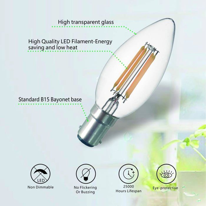 Lot De 5 Ampoules Bougies 40W B15d – Blanc Chaud, Dimmable, Transparent, Parfait Pour Lustres Vintage