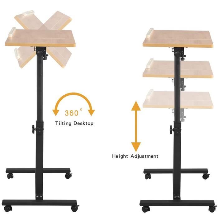 Table D'Appoint Ordinateur Portable Réglable – Bureau Lit/Sofa Sur Roulettes – Hauteur 58-90 Cm Bois