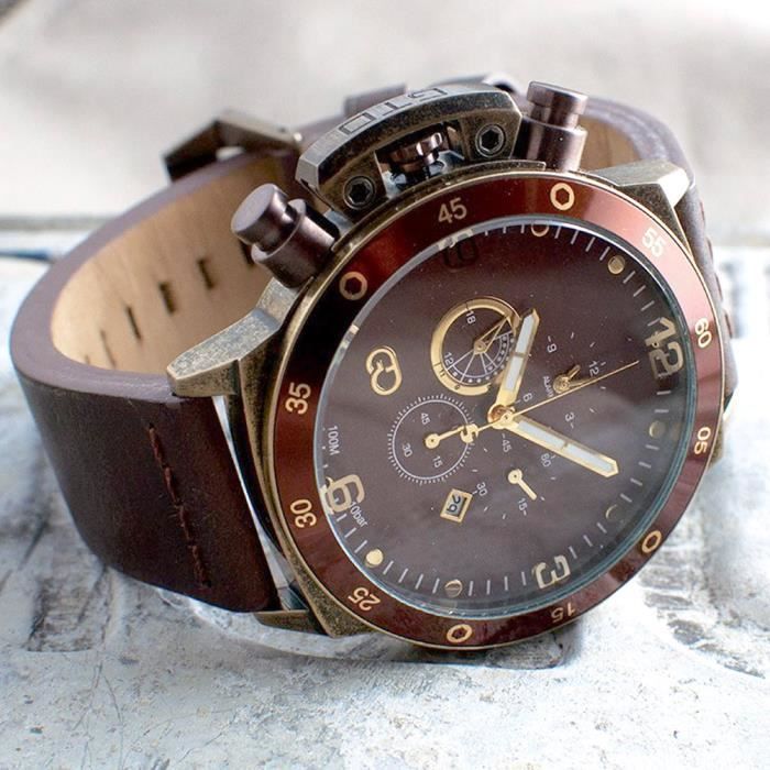 Montre Sport Analogique Weite Boîtier Acier Bracelet Cuir - 50 Mm - Quartz - Neuf NOS