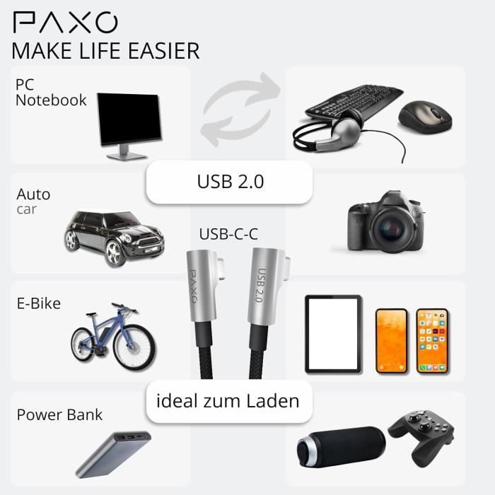 Grab 'N Go Câble De Charge 3A Et Synchro USB-C Vers USB-C 60W 1m Blanc