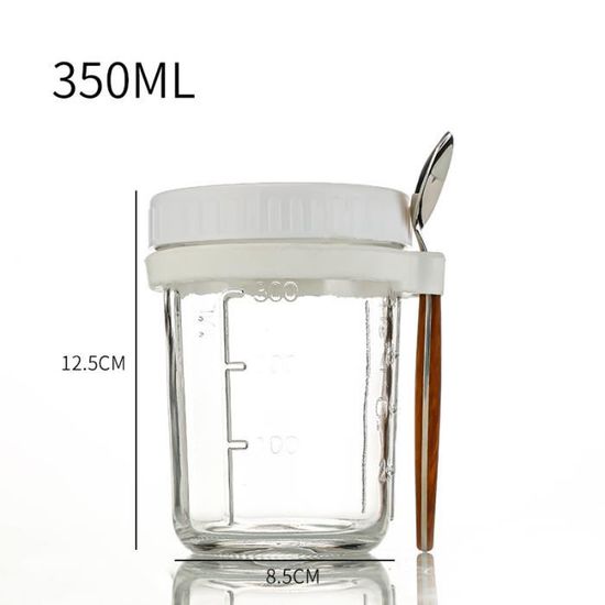 Lot De 4 Bocaux En Verre 350 Ml Avec Cuillères Inox - Hermétiques, Empilables - Pour Overnight Oats, Conserves, Meal Prep - 2