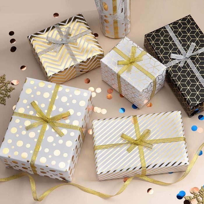 Papier Cadeau,Lot de 5 Papier Cadeau et 2 Rouleaux de Ruban, Papier d' emballage pour Anniversaire, Vacances, Mariage, Cadeau de Nai - Cdiscount  Beaux-Arts et Loisirs créatifs