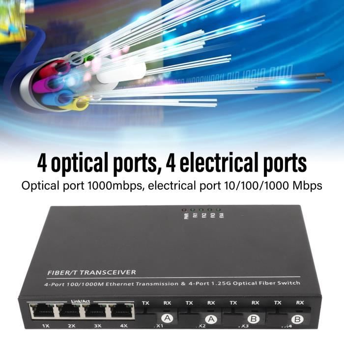 LAN Commutateur Ethernet Fibre Optique Commutateur Média Fibre Ethernet  Tx1310Nm Rx1550Nm Jusqu'À 25Km 4 Ports Optiques 4 Ports