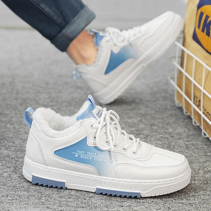 Basket Homme INSFITY Plat Double Polaire Chaussure de Skate Bleu clair