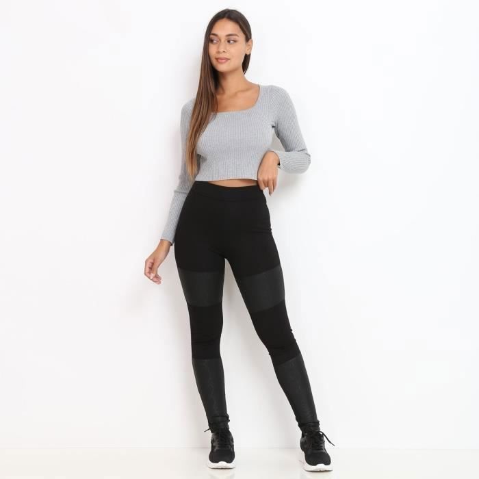 Legging noir avec empi cements motif Noir Cdiscount Chaussures