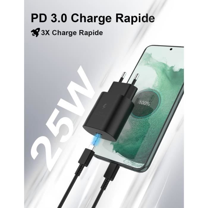 Chargeur Rapide pour Samsung A54 5G, A53, A13, S23, S22 Ultra, S21, S20,  FE, Plus, 25W USB C Fast Charger Remplacer Original EP-179 - Cdiscount  Téléphonie