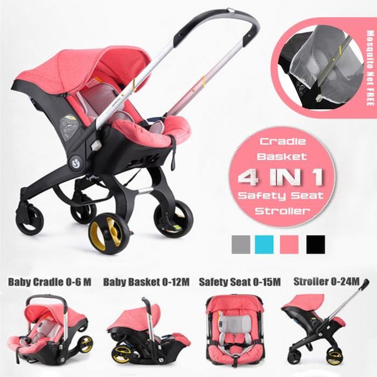 poussette combiné rose pas cher