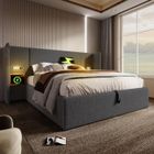 Lit rembourré double avec table de chevet,USB Type-C,gris, lin,160×200(sans matelas)-HAUSS SPOLE