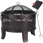 GARDEBRUK Brasero de Jardin Acier rond Ø 67cm noir-bronze 4 anneaux de transport Barbecue Jardin été feu Bois extérieur Vacances Camping