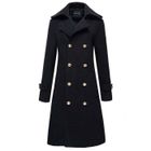 Manteau Long En Laine Double Boutonnage Pour Couple - FUNMOON - Noir