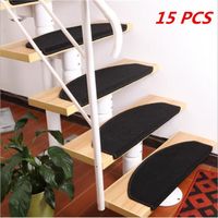 Set de 15 Marchettes D'escalier Tapis d'escalier Auto-adhésif Velcro Surface Antidérapante Noir 65 x 24 x 3 cm