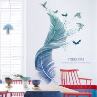 Stickers muraux PLUME en bleu (124×72 cm) I décoratifs sticker mural Oiseaux Poster moderne I Déco pour salon chambre cuisine