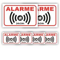 Panneau Alarme Maison - Lot 6 adhésifs :  dim. 150x100mm (x2) + dim. 75x50mm (x4) - Anti UV - garantie 5 ans - SBRB
