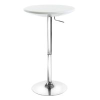 Table haute de bar DOMINIK table bistrot ronde hauteur réglable avec plateau tournant en plastique blanc et socle en métal chromé